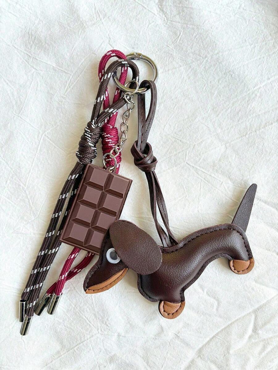 Ins Style Sausage Dog Chocolate Customized Personalized Baseball Car Key Chain, Bag Hanging Pendant, Woven Lanyard Accessory