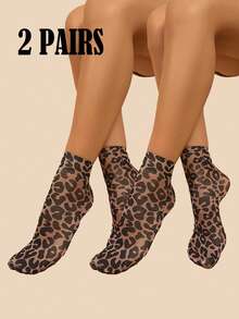 Women's Animal Print Ankle Socks, Leopard Print Women's Calf Socks, Leopard Print Women's Socks, Suitable For Christmas, Halloween, Holiday Atmosphere - Multicolor - View 12