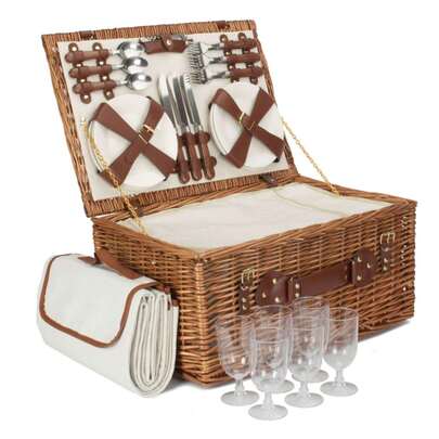 Red Hamper 6 Person Classic Fitted Wicker Picnic Basket