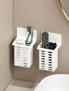 No Drill Wall Mounted Toothbrush & Toothpaste Holder, Suitable For Bathroom & Kitchen, Can Hold Toothbrush, Toothpaste, Comb, Razor, Curling Iron, Straightener, Or Chopsticks, Spoons, Forks, Multi-Function Storage & Organization Rack, Bathroom Accessory, Bathroom Decor, Home Organization, Home Decor - Multicolor - View 5