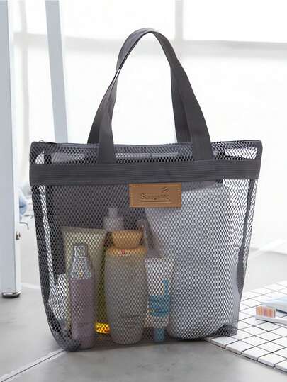 Portable Mesh Shower Caddy Bag With Zipper And Handle, Quick Dry Tote Bag, Suitable For Women And Men Travel Toiletry Bag, Beach Bag, Cosmetic Bag, Ideal For Travel, Gym, Camping, Dorm, Beach, Bathroom, Home, Back To School Toiletries Bag Wash Bag Large Capacity Shower Bag Mothers Day Gift Teacher Gift Cruise Essentials Travel Essential