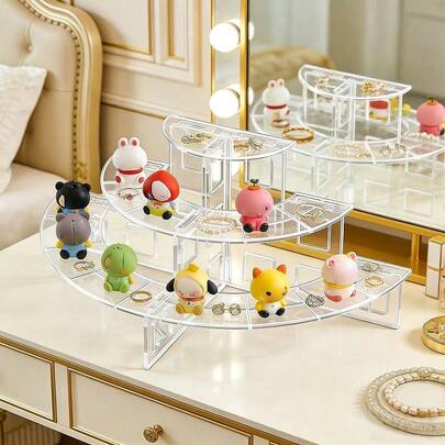 1pc/2pcs/3pcs/4pcs 3-Tier Crescent Shape Acrylic Self-Service Buffet Stand - Tool-Free Assembly For Cupcakes, Desserts, Cosmetics, Mini Figurines (Diameter 11 Inches), Space-Saving Tiered Shelves