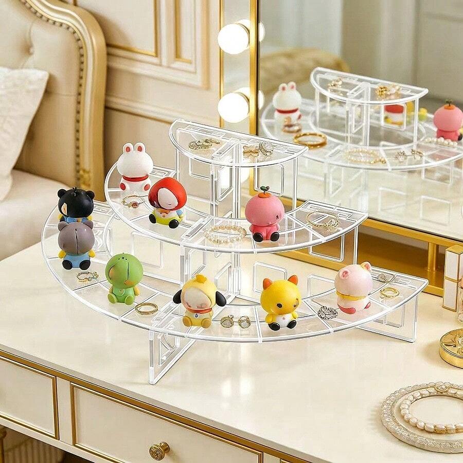 1件/2件/3件/4件装三层新月形亚克力自助餐架 - 免工具组装，适用于纸杯蛋糕、甜点、化妆品、迷你摆件（直径11英寸），节省空间的多层置物架 - 半圓 - 查看 1