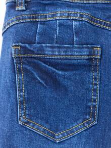 Pantalón Ajustado Negro de Talle Alto: Silueta Ceñida y Botonadura Frontal Decorativa, Denim Elástico para un Ajuste Cómodo. - Azul H2VA14 - Ver 8