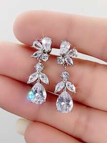 1 Pair Elegant Cubic Zirconia Drop Earrings For Women For Wedding Engagement Anniversary Party Jewelry Valentine's Day Gift - 1# - View 4