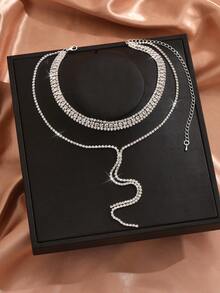 1件银色/金色多层流苏项链，水钻吊坠项链，适合女性，适合婚礼、派对、情人节送给女友或闺蜜的礼物，也适合送给母亲，母亲节礼物 - Necklace - 查看 4