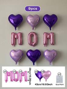 Bộ 9/21 bóng bay trang trí Ngày của Mẹ, bóng bay chữ "MOM" màu vàng/vàng hồng/đỏ tía/kem kích thước 16 inch, bóng bay hình trái tim màu hồng nhạt/bạc/kem/tím nhạt/tím đậm/hồng kích thước 18 inch, thích hợp trang trí sinh nhật vợ, sinh nhật mẹ. - Xem 11
