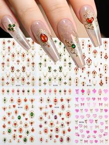 1 Peça Adesivos de Unha Cetro Barroco Vintage Vermelho/Verde, Decalques de Unha com Colar de Coroa de Pedras Preciosas Luxuoso, Adesivo de Manicure Elegante Autoadesivo - Multicolorido - Visão 2