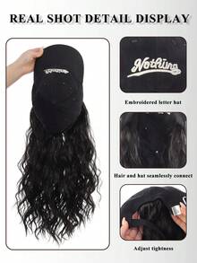 16英寸长卷发假发，配棒球帽，黑色可调节棒球帽，采用合成卷发，适合初学者，外观自然，日常佩戴。 - 彩色 - 查看 5