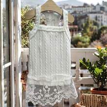 2pcs/Set Spring & Summer Small Dog Lace Camisole Princess Dress, Happy Dog Camisole Vest, Cat Clothes (Random Fabric Patterns) - White - View 14