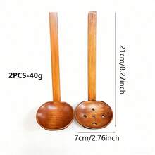 2pcs/Set Creative Turtle Shell Shaped Ladle, Japanese Wooden Long Handle Ramen Soup Spoon, Strainer Spoon, Suitable For Restaurant And Home Use - Brown - View 11