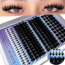 四合一蓬松假睫毛簇，60D/100D/160D/200D/300D 底型及尖头假睫毛簇，246/182 片俄罗斯 3D 卷翘假睫毛，6-18mm 延长套装，DIY 仙女/卡通假睫毛，适合日常妆容及角色扮演，可重复使用 - 查看 12