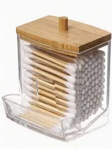 3件装棉签收纳盒，浴室台面收纳盒，10/7盎司棉球/棉签分配器，木质盖式收纳盒，适用于浴室收纳 - B - 查看 4