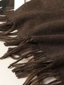 Plain Winter Thick Pashmina Scarf 225g With Fringe Unisex - 咖啡棕 - 查看 10