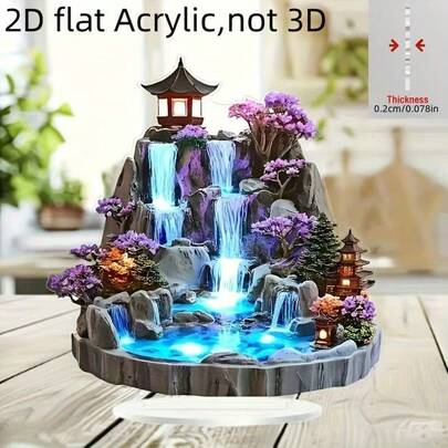 2D Acrylic Waterfall Decor, Flat Landscape Ornament For Living Room, Fish Tank, Desktop, Home Decoration