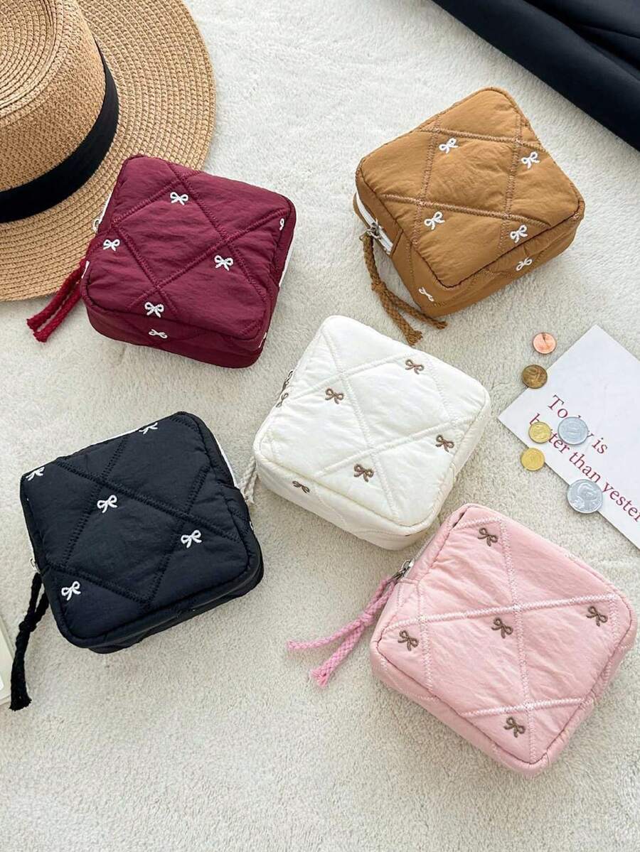 Multi-Color Sanitary Pad & Tampon Storage Bag, Pink Sanitary Napkin Storage Bag, Portable Large Capacity Minimalist Style For Storing Tampons, Sanitary Pads, Liners, Essential For Women, Striped Cosmetic Bag For Travel, Study, Holiday