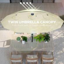Bestluckw 9.7FT Outdoor Double-Sided Patio Umbrella, Outdoor Umbrella With Tilt And Crank, LED Solar Light And 12 Ribs, Cream White - Cream White - 查看 4