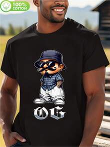 OG Homie Men' Latino Lowrider-Shirt OG Design Short Sleeve Cotton Tee With Slight Stretch Round Neck Casual Shirt Suitable Outdoor Wear Spring Summer Fall Sportswear Washable Latino Culture Apparel Men Size S-3XL - 黑色 - 查看 2