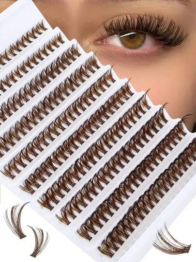 200 piezas de pestañas marrones esponjosas 40D rizadas de color café oscuro para ojos de gato, pestañas naturales de color marrón suaves con forma de abanico para extensión de pestañas DIY, adecuadas para el hogar, viajes y maquillaje diario