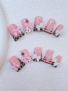 10片装Y2K风鸭嘴美甲套装 - 手工制作，包含粉色、黑色、黑白法式美甲、手工3D瓢虫美甲、手绘条纹波点图案、粉色和白色蝴蝶结装饰，精致优雅 - 适合女性和女孩，可用于派对、婚礼、日常佩戴、DIY美甲，套装内含工具。哥特风美甲。可爱美甲。鸭嘴美甲。短款美甲。手工美甲贴片。手工亚克力美甲贴片。美甲用品。手工美甲贴片 - 彩色 - 查看 13