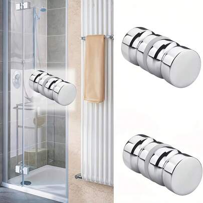2 Sets Bathroom Door Handle, Double-Sided Round Glass Bathroom Door Handle - Suitable For Shower Room Bathroom Door Handle, Pull Bar