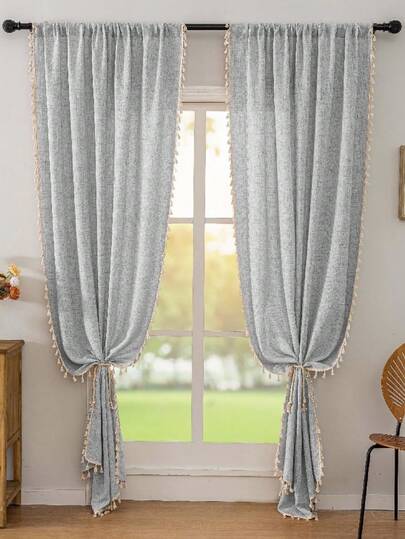 1pc Light Gray Curtain - Modern Linen Style, Rod Pocket Design, Suitable For Living Room And Bedroom - Sheer And Filtering Curtain, Living Room Curtain, Bedroom Curtain (180g Fabric Weight)
