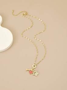 1件装时尚红色爱心爪印不锈钢项链，金色首饰，不锈钢链，女士首饰，夏季度假，海滩派对，海洋元素，开斋节礼物，生日礼物，送给爱人的礼物 - 彩色 - 查看 3