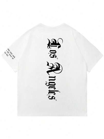 Camiseta de manga corta con cuello redondo y texto en inglés impreso, adecuada para deportes y uso casual, para hombres en verano