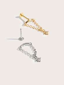 1pc Minimalist Diamond Star Stainless Steel Earrings, Suitable For Women's Daily Wear - Star - View 4