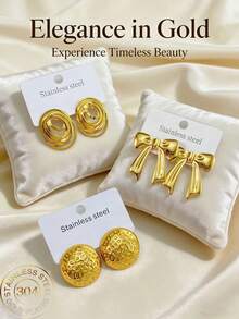 Pendientes de acero inoxidable duraderos, joyería de acero inoxidable geométrica dorada, pendientes para mujer, pendientes colgantes, pendientes de aro con bisagra chapados en oro, textura de bambú, corte de diamante, hexágono, cuadrado, redondo, corazón, lágrima, mariposa, hoja, flor, diseño asimétrico, pendientes hipoalergénicos resistentes - Multicolor - Ver 8