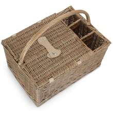 Red Hamper Deluxe Retro Double Lidded Fitted Wicker Picnic Basket - Brown - View 7