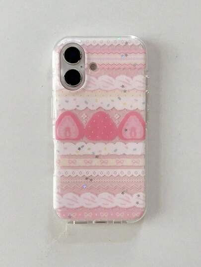 Ốp lưng điện thoại thiết kế bánh kem dâu tây thời trang mới, tương thích với iPhone 17/13/12/11 Pro Max, 15/16 Pro, 13/14 Plus, chống sốc.