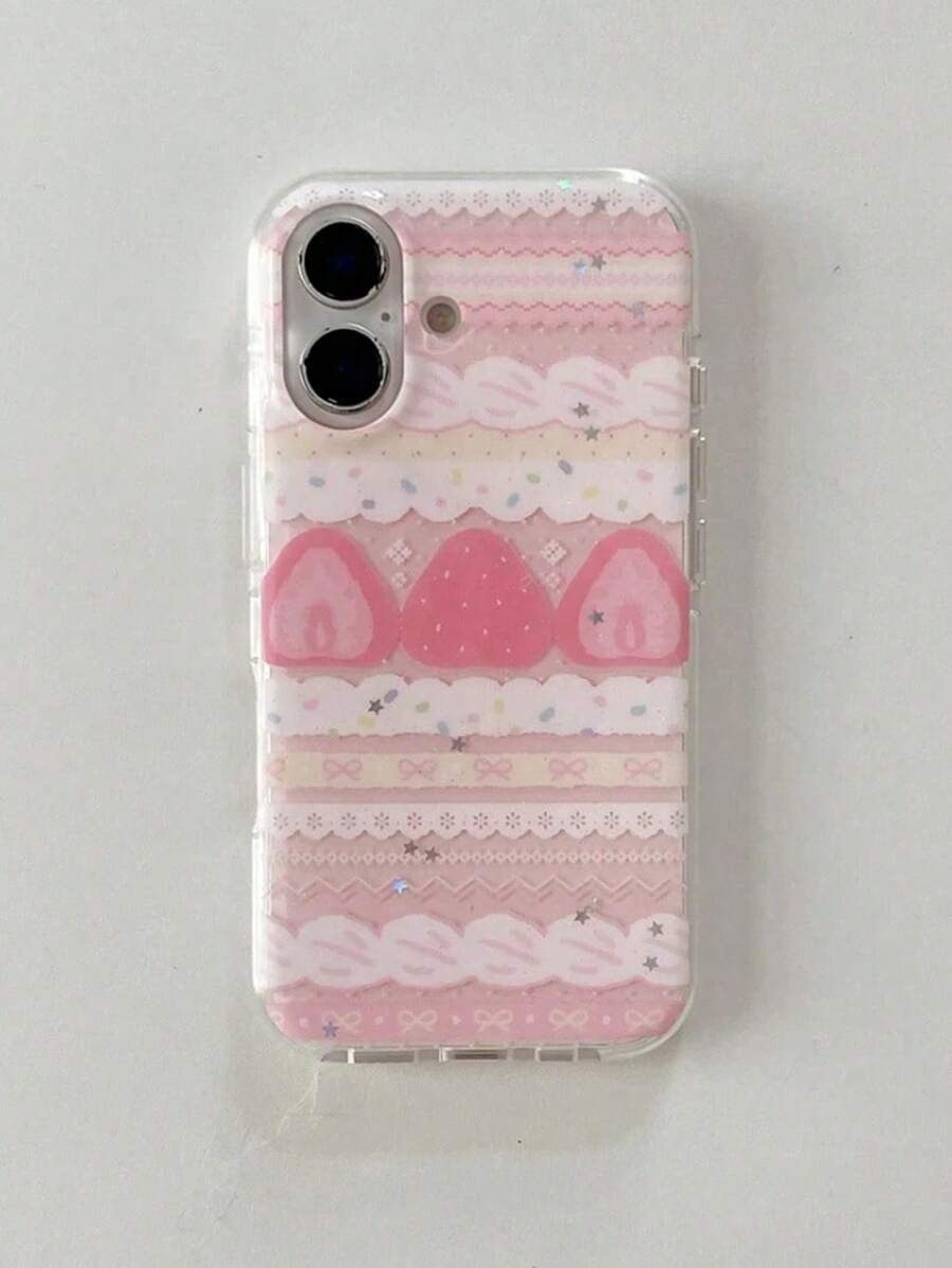 Ốp lưng điện thoại thiết kế bánh kem dâu tây thời trang mới, tương thích với iPhone 17/13/12/11 Pro Max, 15/16 Pro, 13/14 Plus, chống sốc. - Hồng - Xem 1