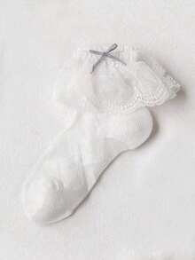 1 Pair Children's Lace Trim Sheer Mid-Calf Socks - White - View 2