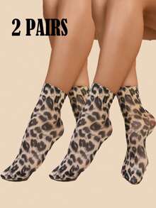 Women's Animal Print Ankle Socks, Leopard Print Women's Calf Socks, Leopard Print Women's Socks, Suitable For Christmas, Halloween, Holiday Atmosphere - Multicolor - View 14