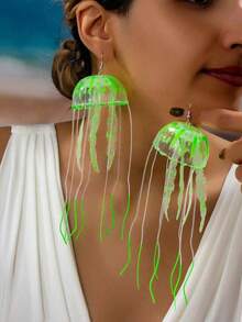 1 Pair Cute Jellyfish Design Drop Earrings, Vintage Long Tassel Earrings, Unique Ocean-Style Jewelry Accessory, Perfect Gift For Women And Girls - Green - View 7