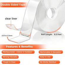 3pcs Heavy Duty Strong Double Sided Tape Transparent Waterproof Reusable Traceless Nano Adhesive Tape For Home Office Car Wall Hanging Multi Purpose - Multicolor - View 3