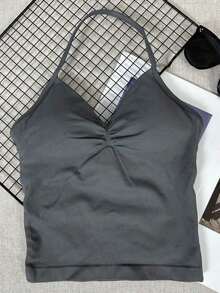 Women's Yoga Sports Bra Sleeveless Cropped Activewear Top, Elastic Fitness Workout Top, Breathable - 深灰色 - 查看 2