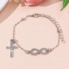 1 pieza Pulsera de cadena de infinito y cruz de aleación con cristales de , adecuada para mujeres - Infinito de 8 caracteres - Ver 11
