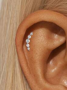 EleRunis 1颗0.1克拉莫桑石钻石925纯银马眼形花朵耳钉，适合敏感耳，平底耳骨耳廓穿孔，精致首饰，日常佩戴，婚礼、派对、订婚、周年纪念、情人节等场合皆宜。 - 銀色 - 查看 20