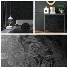 1 Roll Of Black Rose Flower Vinyl Film - Self-Adhesive Removable Wallpaper With Rose Flower Pattern, Easy To Install, Black Rose Style (No Glue Required). Black Flower Self-Adhesive Wallpaper Is Suitable For Bedroom, Kitchen Splash Boards, Countertops, And Walls. - Black - View 2