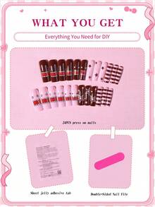 SANRIO 24片长方形3D凝胶美甲贴纸，包含可爱线条和星星装饰图案，粉色少女风，完美适用于亚克力甲片，附赠1瓶胶水和1把指甲锉，适合女性和女孩日常及派对使用。 - 彩色 - 查看 5