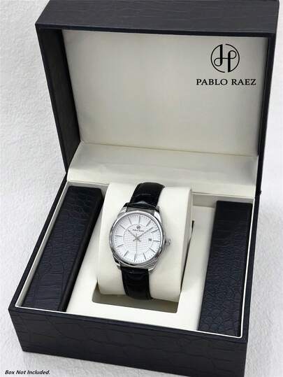  PABLO RAEZ 1pc Original Man Watch Casual Charming Wristwatch For Men Stainless Steel Silver Non Tarnish Color Fashion Luxury Black Soft Leather Third Dimension Design With Date Calendar Display 50M Waterproof Brand New AAA Male Quartz Wristwatches Nice Gifts Clocks For Friend Or Family Father Fit For Daily Life/Work/Party Decorations Dress Watch Graduation Wedding Birthday Present