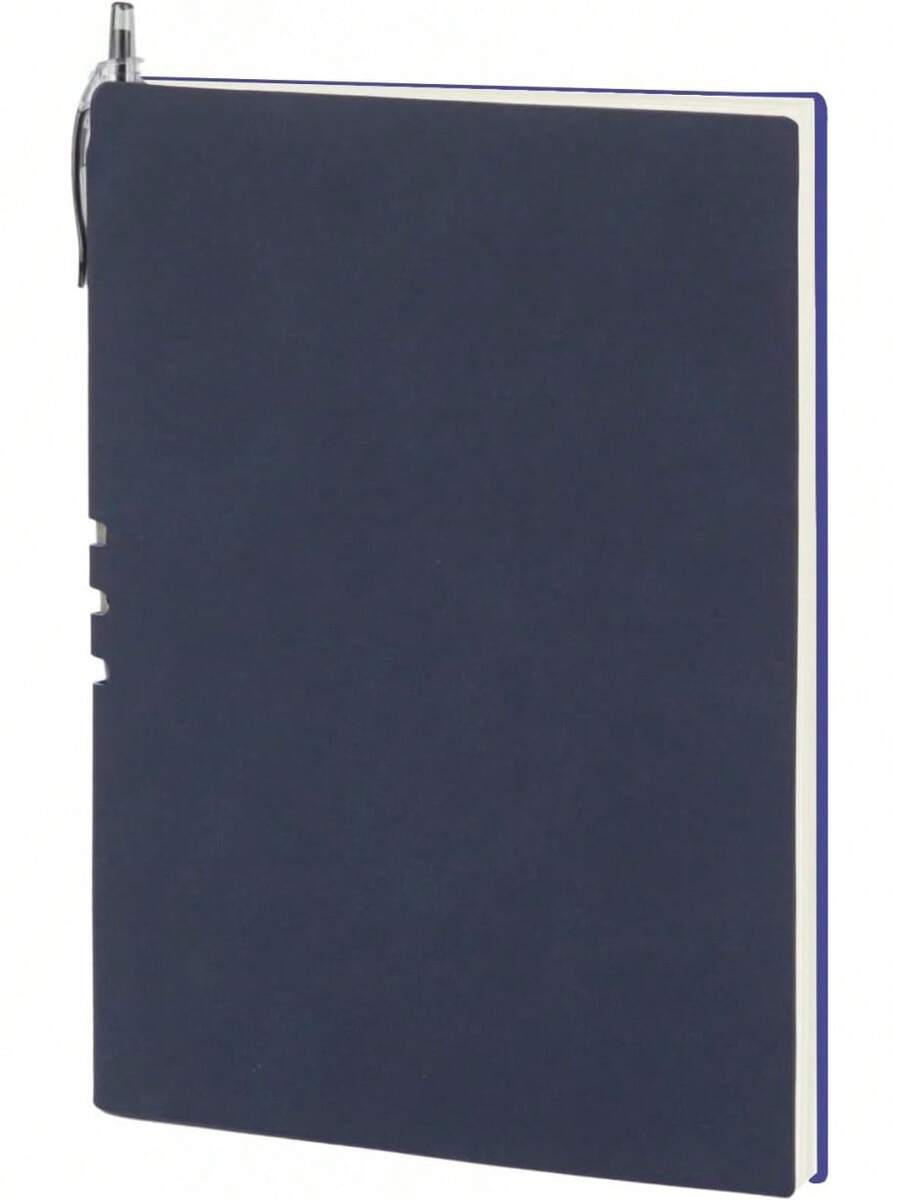 A5サイズ PUレザーソフトカバー ノートブック 120枚（240ページ） 100gsm 無地刷 背表紙ペン差し付き オフィス・学習・ギフト (ネイビー, A5) - ブルー - チェックする 1