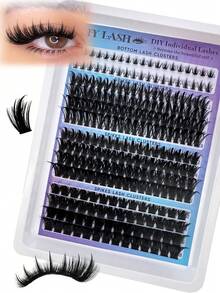 四合一蓬松假睫毛簇，60D/100D/160D/200D/300D 底型及尖头假睫毛簇，246/182 片俄罗斯 3D 卷翘假睫毛，6-18mm 延长套装，DIY 仙女/卡通假睫毛，适合日常妆容及角色扮演，可重复使用 - 查看 1