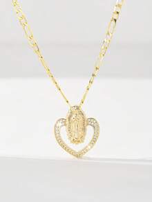1 chiếc mặt dây chuyền hình trái tim bằng đồng khảm đá Zirconia kiểu cổ điển Châu Âu & Mỹ, hình Đức Mẹ Guadalupe và Thánh giá Chúa Giêsu, phiên bản giới hạn. Thích hợp làm quà tặng Giáng sinh/Lễ Tạ ơn/Halloween/Ngày của Mẹ/Ngày Valentine, Lễ Rước lễ lần đầu của người Công giáo, đeo hàng ngày và trong các ngày lễ, dùng khi cầu nguyện. - Vàng - Xem 8