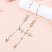 1 pieza Pulsera de cadena de infinito y cruz de aleación con cristales de , adecuada para mujeres - Infinito de 8 caracteres - Ver 3