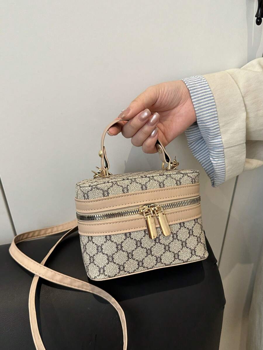 Túi xách nhỏ nữ phong cách retro tối giản họa tiết hoa, phối màu độc đáo. - Màu Khaki - Xem 1