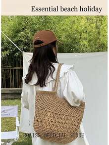 Women's Straw Shoulder Bag, Summer Beach Travel Crossbody Handbag, Classic Tote Bag, Straw Tote Bag For Women With Zipper - View 3