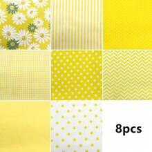 8 piezas de tela de algodón con estampado de girasoles amarillos brillantes, lunares y rayas, surtido de 20*25cm/40*50cm de la serie amarilla para patchwork, manualidades de verano DIY, decoración y costura, lavable a máquina - B - Ver 5